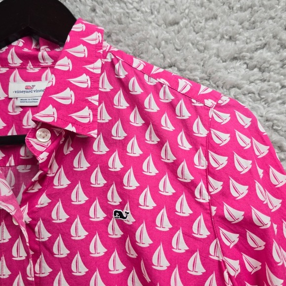 Vineyard Vines Womens‎ Sailboat Print Button Up Shirt Pink Size 2 Nautical - Picture 4 of 12